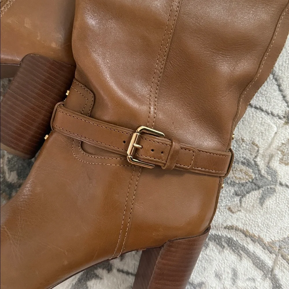Tory Burch Chestnut Brown Leather Knee-High Heeled Boots